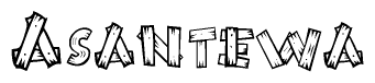 The image contains the name Asantewa written in a decorative, stylized font with a hand-drawn appearance. The lines are made up of what appears to be planks of wood, which are nailed together