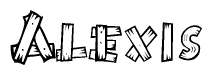 The clipart image shows the name Alexis stylized to look like it is constructed out of separate wooden planks or boards, with each letter having wood grain and plank-like details.