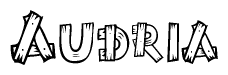 The image contains the name Audria written in a decorative, stylized font with a hand-drawn appearance. The lines are made up of what appears to be planks of wood, which are nailed together