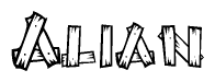 The clipart image shows the name Alian stylized to look like it is constructed out of separate wooden planks or boards, with each letter having wood grain and plank-like details.