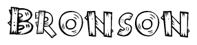The image contains the name Bronson written in a decorative, stylized font with a hand-drawn appearance. The lines are made up of what appears to be planks of wood, which are nailed together