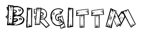 The clipart image shows the name Birgittm stylized to look as if it has been constructed out of wooden planks or logs. Each letter is designed to resemble pieces of wood.