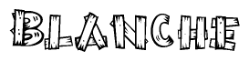 The image contains the name Blanche written in a decorative, stylized font with a hand-drawn appearance. The lines are made up of what appears to be planks of wood, which are nailed together