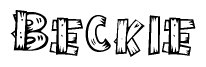 The clipart image shows the name Beckie stylized to look as if it has been constructed out of wooden planks or logs. Each letter is designed to resemble pieces of wood.
