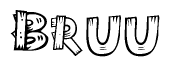 The clipart image shows the name Bruu stylized to look as if it has been constructed out of wooden planks or logs. Each letter is designed to resemble pieces of wood.