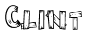 The clipart image shows the name Clint stylized to look as if it has been constructed out of wooden planks or logs. Each letter is designed to resemble pieces of wood.