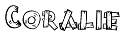 The clipart image shows the name Coralie stylized to look like it is constructed out of separate wooden planks or boards, with each letter having wood grain and plank-like details.