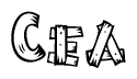 The image contains the name Cea written in a decorative, stylized font with a hand-drawn appearance. The lines are made up of what appears to be planks of wood, which are nailed together