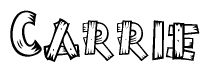 The image contains the name Carrie written in a decorative, stylized font with a hand-drawn appearance. The lines are made up of what appears to be planks of wood, which are nailed together