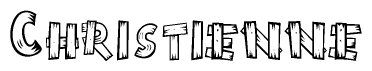 The image contains the name Christienne written in a decorative, stylized font with a hand-drawn appearance. The lines are made up of what appears to be planks of wood, which are nailed together