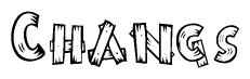 The image contains the name Changs written in a decorative, stylized font with a hand-drawn appearance. The lines are made up of what appears to be planks of wood, which are nailed together