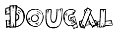 The clipart image shows the name Dougal stylized to look like it is constructed out of separate wooden planks or boards, with each letter having wood grain and plank-like details.