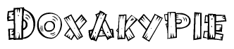 The clipart image shows the name Doxakypie stylized to look like it is constructed out of separate wooden planks or boards, with each letter having wood grain and plank-like details.