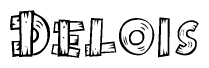 The clipart image shows the name Delois stylized to look like it is constructed out of separate wooden planks or boards, with each letter having wood grain and plank-like details.