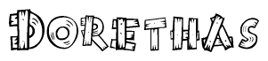 The clipart image shows the name Dorethas stylized to look as if it has been constructed out of wooden planks or logs. Each letter is designed to resemble pieces of wood.