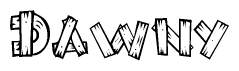 The image contains the name Dawny written in a decorative, stylized font with a hand-drawn appearance. The lines are made up of what appears to be planks of wood, which are nailed together