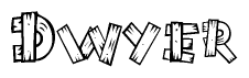 The clipart image shows the name Dwyer stylized to look like it is constructed out of separate wooden planks or boards, with each letter having wood grain and plank-like details.