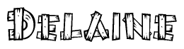 The clipart image shows the name Delaine stylized to look as if it has been constructed out of wooden planks or logs. Each letter is designed to resemble pieces of wood.