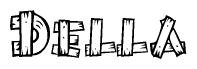 The clipart image shows the name Della stylized to look like it is constructed out of separate wooden planks or boards, with each letter having wood grain and plank-like details.