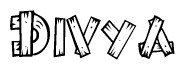 The clipart image shows the name Divya stylized to look like it is constructed out of separate wooden planks or boards, with each letter having wood grain and plank-like details.