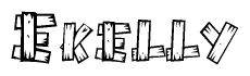 The image contains the name Ekelly written in a decorative, stylized font with a hand-drawn appearance. The lines are made up of what appears to be planks of wood, which are nailed together