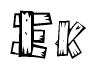 The image contains the name Ek written in a decorative, stylized font with a hand-drawn appearance. The lines are made up of what appears to be planks of wood, which are nailed together