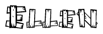 The clipart image shows the name Ellen stylized to look as if it has been constructed out of wooden planks or logs. Each letter is designed to resemble pieces of wood.