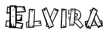 The clipart image shows the name Elvira stylized to look like it is constructed out of separate wooden planks or boards, with each letter having wood grain and plank-like details.