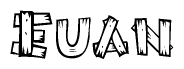 The clipart image shows the name Euan stylized to look as if it has been constructed out of wooden planks or logs. Each letter is designed to resemble pieces of wood.