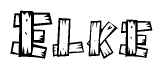 The clipart image shows the name Elke stylized to look like it is constructed out of separate wooden planks or boards, with each letter having wood grain and plank-like details.