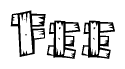 The clipart image shows the name Fee stylized to look as if it has been constructed out of wooden planks or logs. Each letter is designed to resemble pieces of wood.