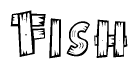 The image contains the name Fish written in a decorative, stylized font with a hand-drawn appearance. The lines are made up of what appears to be planks of wood, which are nailed together