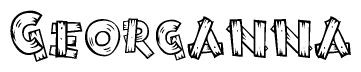 The image contains the name Georganna written in a decorative, stylized font with a hand-drawn appearance. The lines are made up of what appears to be planks of wood, which are nailed together
