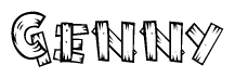 The image contains the name Genny written in a decorative, stylized font with a hand-drawn appearance. The lines are made up of what appears to be planks of wood, which are nailed together