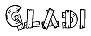 The clipart image shows the name Gladi stylized to look like it is constructed out of separate wooden planks or boards, with each letter having wood grain and plank-like details.
