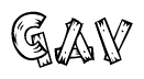 The clipart image shows the name Gav stylized to look as if it has been constructed out of wooden planks or logs. Each letter is designed to resemble pieces of wood.
