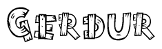 The clipart image shows the name Gerdur stylized to look as if it has been constructed out of wooden planks or logs. Each letter is designed to resemble pieces of wood.