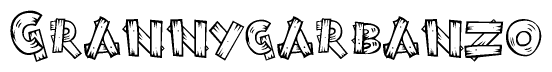 The image contains the name Grannygarbanzo written in a decorative, stylized font with a hand-drawn appearance. The lines are made up of what appears to be planks of wood, which are nailed together
