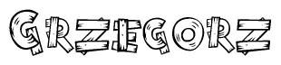 The image contains the name Grzegorz written in a decorative, stylized font with a hand-drawn appearance. The lines are made up of what appears to be planks of wood, which are nailed together