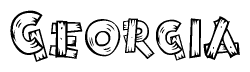 The image contains the name Georgia written in a decorative, stylized font with a hand-drawn appearance. The lines are made up of what appears to be planks of wood, which are nailed together