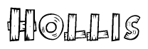 The clipart image shows the name Hollis stylized to look as if it has been constructed out of wooden planks or logs. Each letter is designed to resemble pieces of wood.