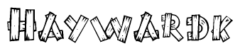 The clipart image shows the name Haywardk stylized to look as if it has been constructed out of wooden planks or logs. Each letter is designed to resemble pieces of wood.