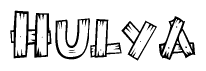 The image contains the name Hulya written in a decorative, stylized font with a hand-drawn appearance. The lines are made up of what appears to be planks of wood, which are nailed together