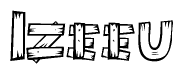 The clipart image shows the name Izeeu stylized to look as if it has been constructed out of wooden planks or logs. Each letter is designed to resemble pieces of wood.