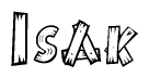 The image contains the name Isak written in a decorative, stylized font with a hand-drawn appearance. The lines are made up of what appears to be planks of wood, which are nailed together