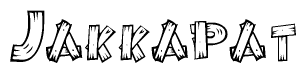 The clipart image shows the name Jakkapat stylized to look as if it has been constructed out of wooden planks or logs. Each letter is designed to resemble pieces of wood.