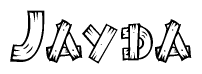 The image contains the name Jayda written in a decorative, stylized font with a hand-drawn appearance. The lines are made up of what appears to be planks of wood, which are nailed together