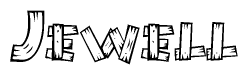 The clipart image shows the name Jewell stylized to look like it is constructed out of separate wooden planks or boards, with each letter having wood grain and plank-like details.