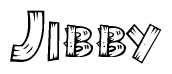 The clipart image shows the name Jibby stylized to look like it is constructed out of separate wooden planks or boards, with each letter having wood grain and plank-like details.