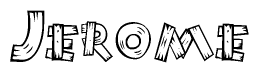The clipart image shows the name Jerome stylized to look as if it has been constructed out of wooden planks or logs. Each letter is designed to resemble pieces of wood.